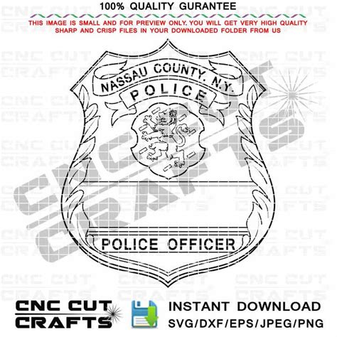 Nassau County NY Police Officer Badge Vector Custom Badge Number Svg ...