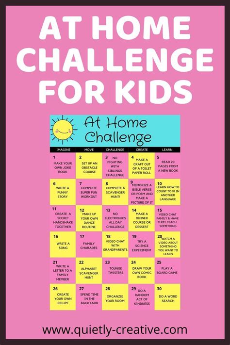 At Home Challenge Chart For Kids – Quietly Creative | How to memorize things, Charts for kids ...