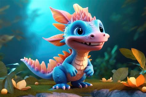 Premium AI Image | a cute adorable baby dragon lizard 3D Illustration ...