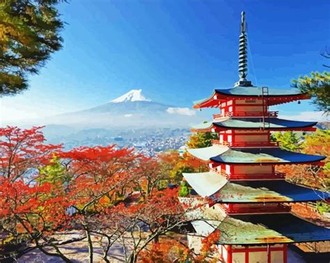 Japanese Temple With Snowy Mountains - 5D Diamond Painting ...