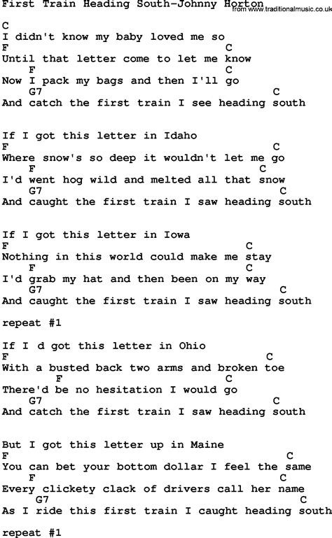 Country Music:First Train Heading South-Johnny Horton Lyrics and Chords