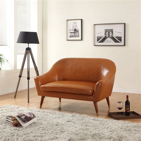 Shop Signature Collection Mid Century Modern Bonded Leather Living Room Loveseat - Free Shipping ...