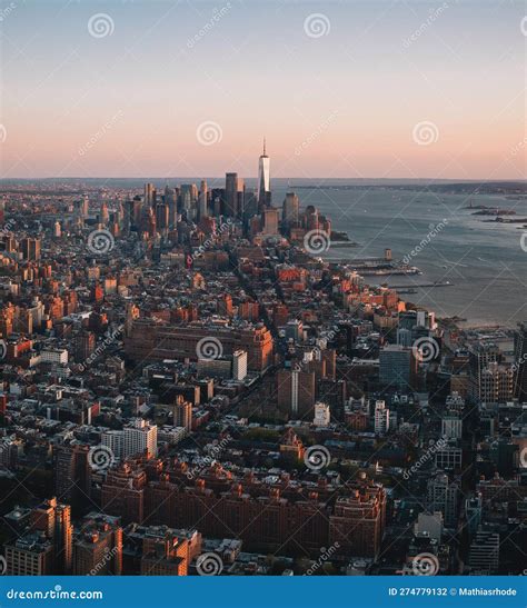 New York City Manhattan Sunset Aerial View. Looking Over Midtown ...