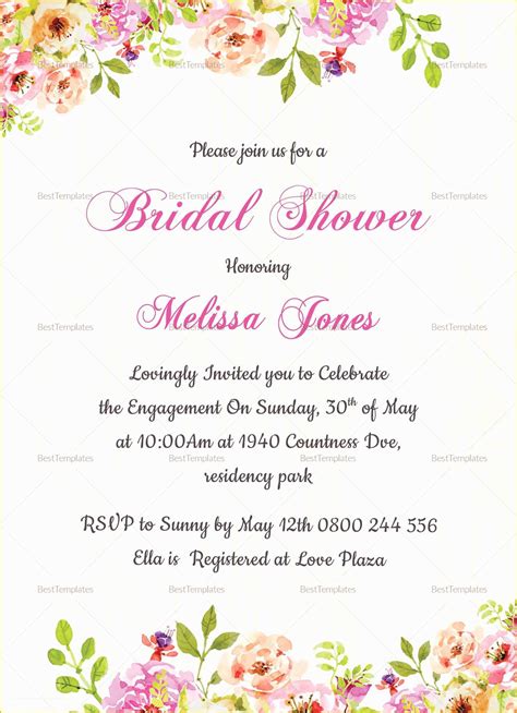 Free Bridal Shower Invitation Templates for Word Of Floral Bridal Shower Invitation Card Design ...