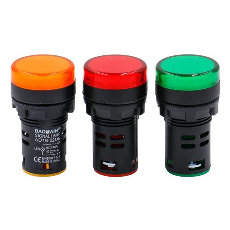 Buy Baomain LED Indicator Pilot Light AD16 L22 20mA 22mm 0.86" Green*1 Red*1 Yellow*1 Indicator ...