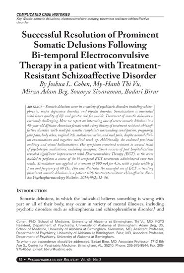 Successful Resolution of Prominent Somatic Delusions Following Bi-temporal Electroconvulsive ...