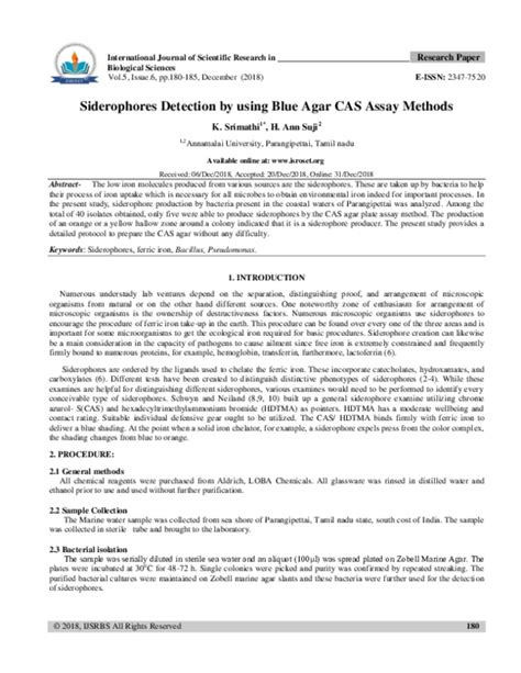 (PDF) Siderophores detection by using blue agar CAS assay methods | Ann ...