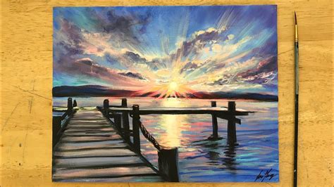 HOW TO PAINT SUNSET BY THE DOCK 🎨 STEP BY STEP ACRYLIC TUTORIAL - YouTube