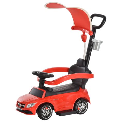 Aosom 3 in 1 Ride on Push Car Mercedes Benz for Toddlers Stroller Sliding Walking Car with Sun ...