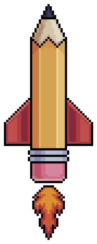 Pixel art pencil rocket vector icon for 8bit game on white background ...