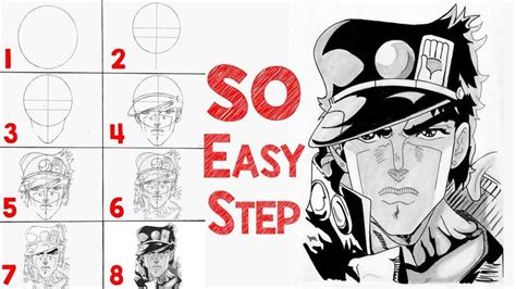 8 Easy Steps To Draw Jotaro From JoJo's Bizarre Adventure [Anime Drawing... | Easy drawing steps ...