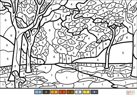 Fall Trees Color by Number | Free Printable Coloring Pages