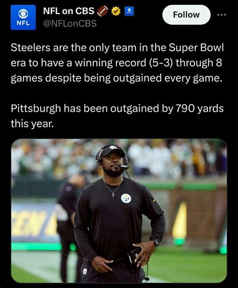 2023 Steelers are the only team in Super Bowl era to have a winning record after 8 games despite ...