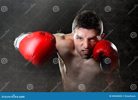 Aggressive Boxer Man Boxing in Fighting Gloves Throwing Angry Right ...