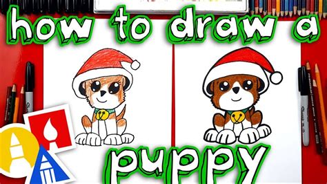 how to draw a Christmas puppy | Christmas puppy, Christmas art for kids, Art for kids hub