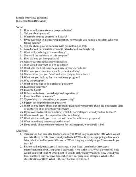 Collection of Residency Interview Questions