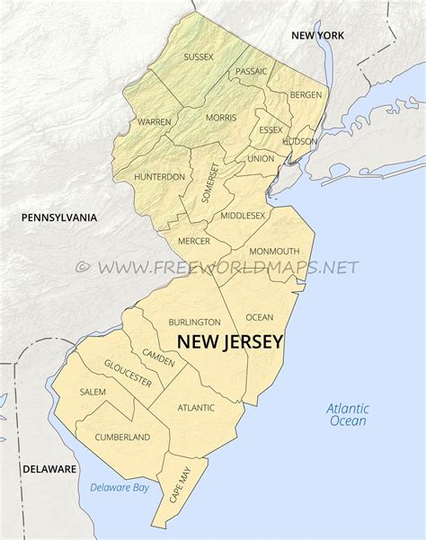 Physical map of New Jersey