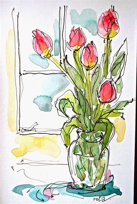 Pen and Ink Drawings with Watercolor Flowers | flowers-art-ideas.pages.dev