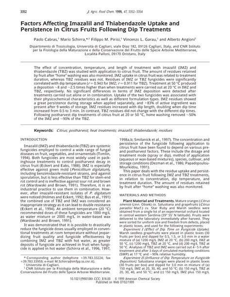 (PDF) Factors Affecting Imazalil and Thiabendazole Uptake and Persistence in Citrus Fruits ...