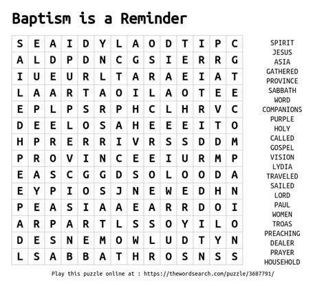 Baptism Word Search Printable