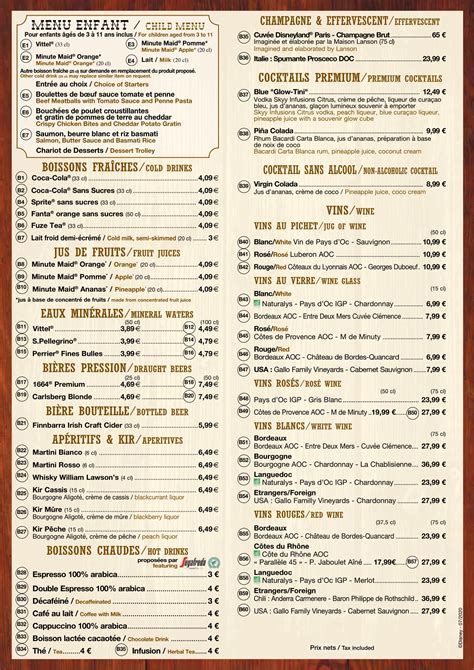 Menu de La Grange à Billy Bob’s Country Western Saloon au Disney Village - Disney Village ...