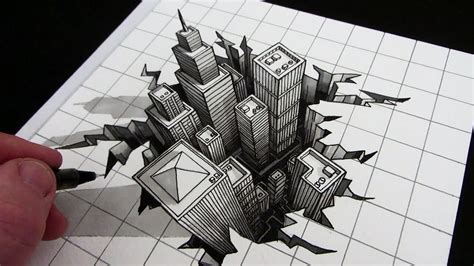 How to Draw a Hole: 3D City Optical Illusion - YouTube