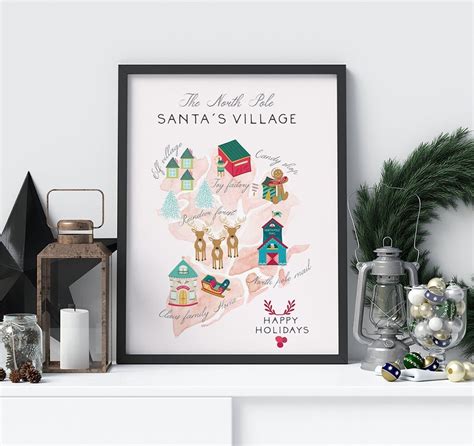 Santas Village Map Art Print Santa's Map Printable | Etsy