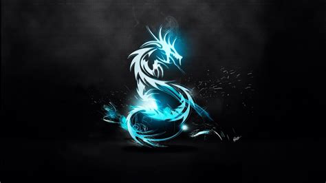 Blue dragon with black background Wallpaper Keren, Neon Wallpaper, Computer Wallpaper, Abstract ...