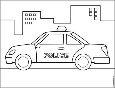 Easy How to Draw a Police Car Tutorial Video and Coloring Page