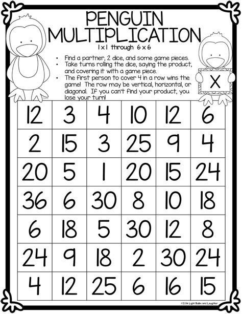 FREE Penguin Multiplication Game from Light Bulbs and Laughter # ...