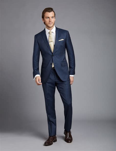 Men's Dark Blue Pinstripe Slim Fit Suit | Hawes & Curtis