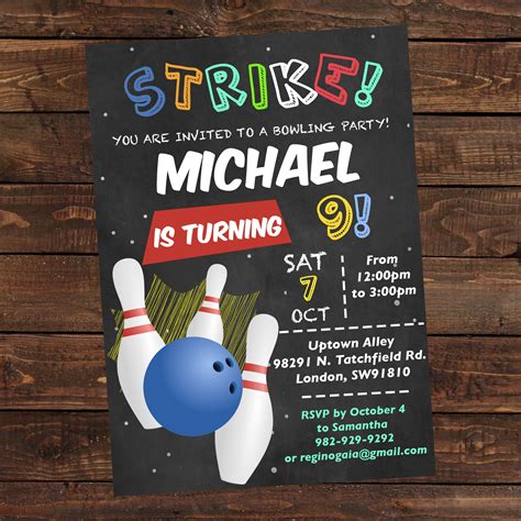 Bowling birthday invitation boy printable bowling invitation | Etsy