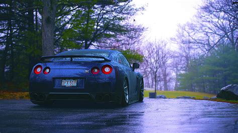 Blue Sports Car Wallpaper Dark Night Rain Nissan Nissan Gt R Wallpaper - Free Supercar Picture HD