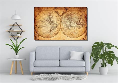 Old World Map Canvas Wall Art, Antique World Map Canvas Wall Art, Vintage World Map, Retro Wall ...