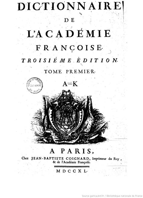 Dictionnaire de l'Académie française (1740) 3eme édition - Fixe les ...