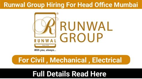 Runwal Group Hiring For Head Office Mumbai | Diploma , B.E , B.Tech , Graduate » Construction ...