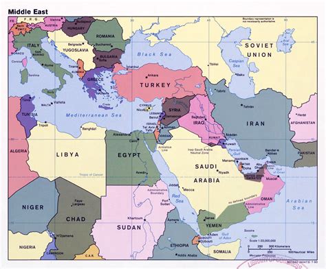 Large detailed political map of the Middle East with capitals and major cities - 1990 | Middle ...