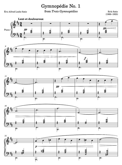 Gymnopédie No. 1 Satie Piano Sheet Music Download Origianl Version - Etsy