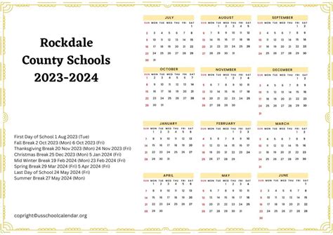 Rockdale County Schools Calendar with Holidays 2023-2024