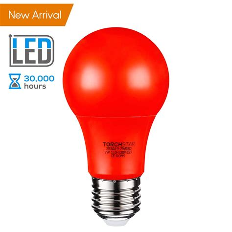 TORCHSTAR 7W Red LED A19 Colored Light Bulb, E26/E27 Base, for Bedroom, Living Room, Baby’s Room ...