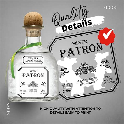 Printable Patron 200ml Bottle Label Editable Customize, Tequila Editable Label. Birthday Present ...