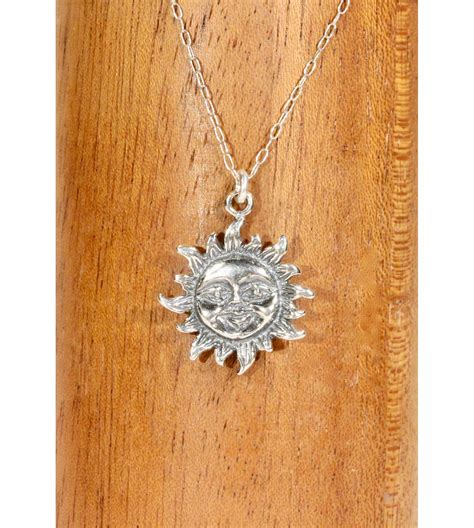 Smiling sun necklace, sterling silver sun pendant, happy sun face ...