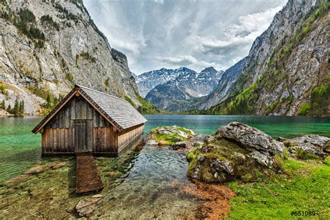 Boat dock on Obersee lake Bavaria, Germany - stock photo | Crushpixel