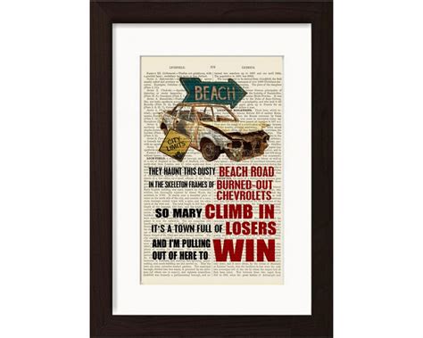 Bruce Springsteen Thunder Road Song Lyric Print on Upcycled Vintage ...