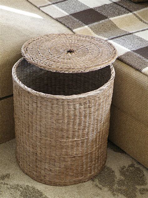 Tall wicker round brown basket with lid Deep laundry basket | Etsy