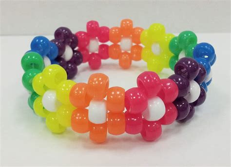 Rainbow Neon Flower Kandi Cuff Beaded Bracelet