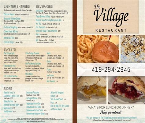 Menu at The Village Restaurant, Upper Sandusky