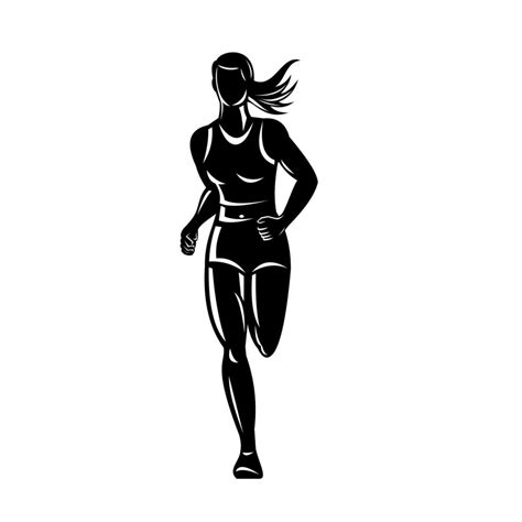 Female Marathon Runner Running Front View Black and White 1917528 Vector Art at Vecteezy