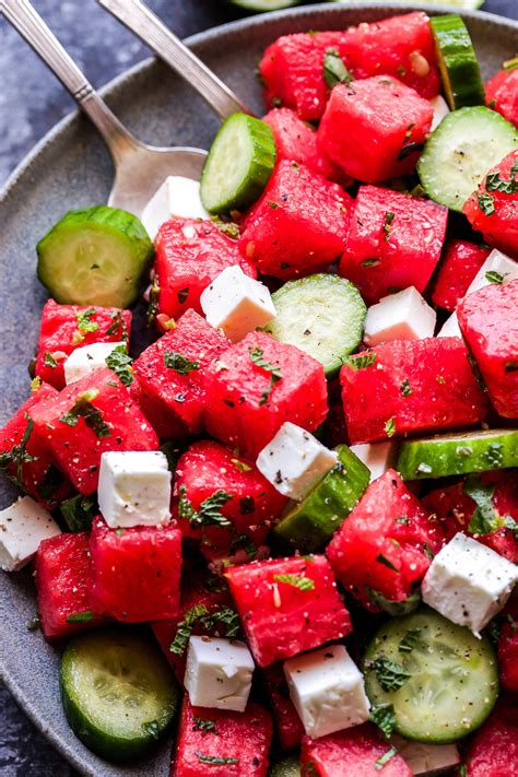 Watermelon Salad with Cucumber and Feta - Recipe Runner