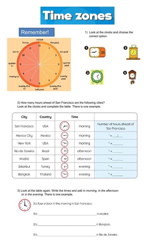 Time Zones activity | Practices worksheets, Worksheets, Educational worksheets